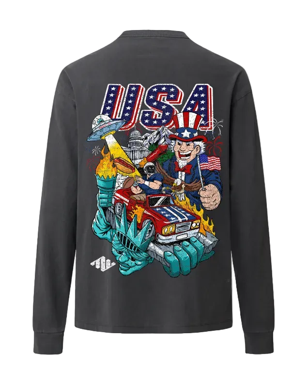 USA Heavyweight Long Sleeve Back Charcoal