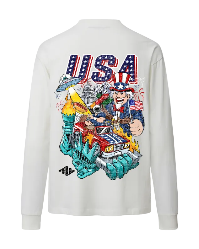 USA Heavyweight Long Sleeve Back White