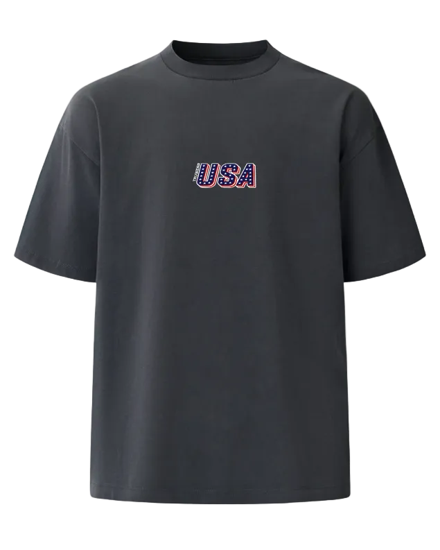 USA Heavyweight Tee Front Charcoal